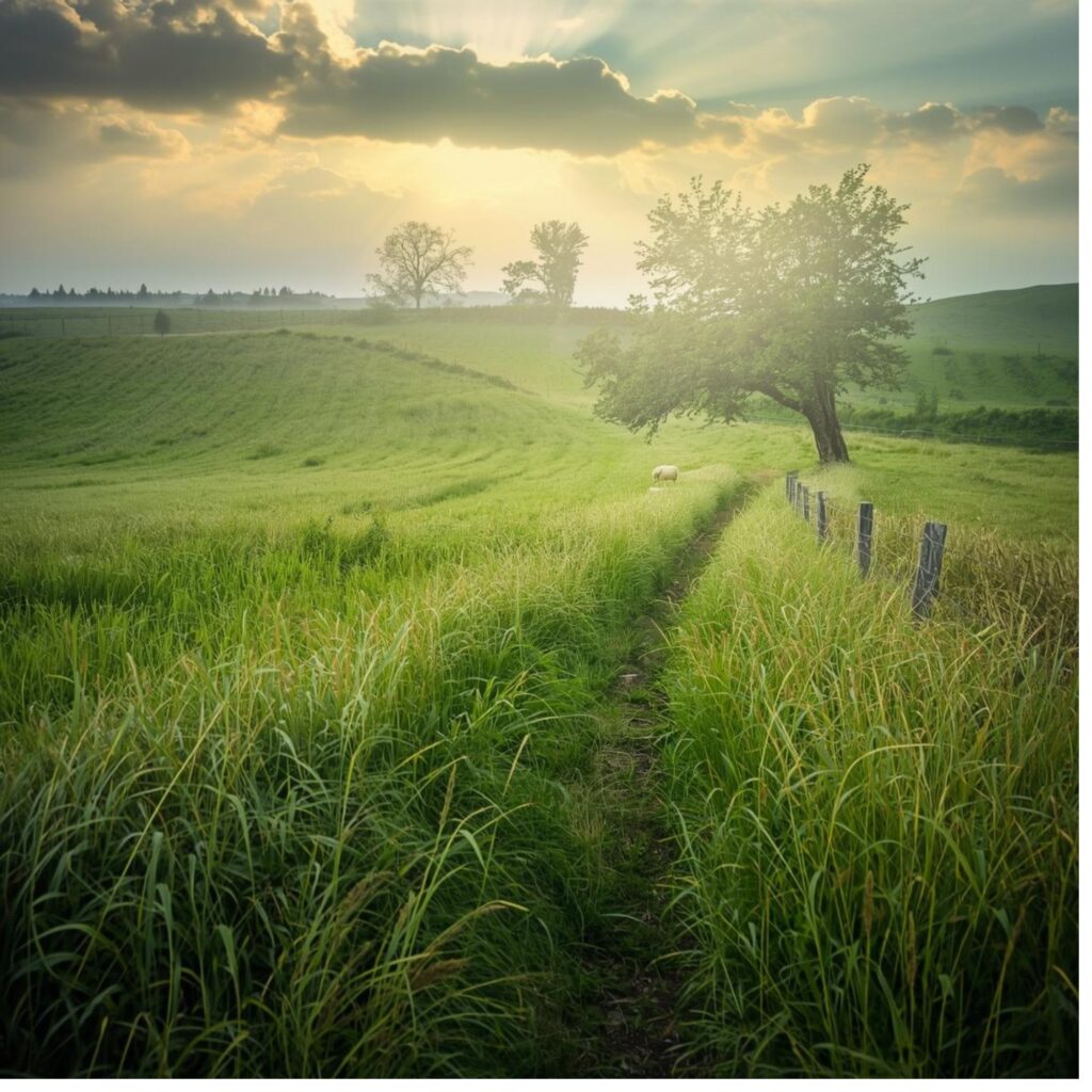 green pasture with a winding path