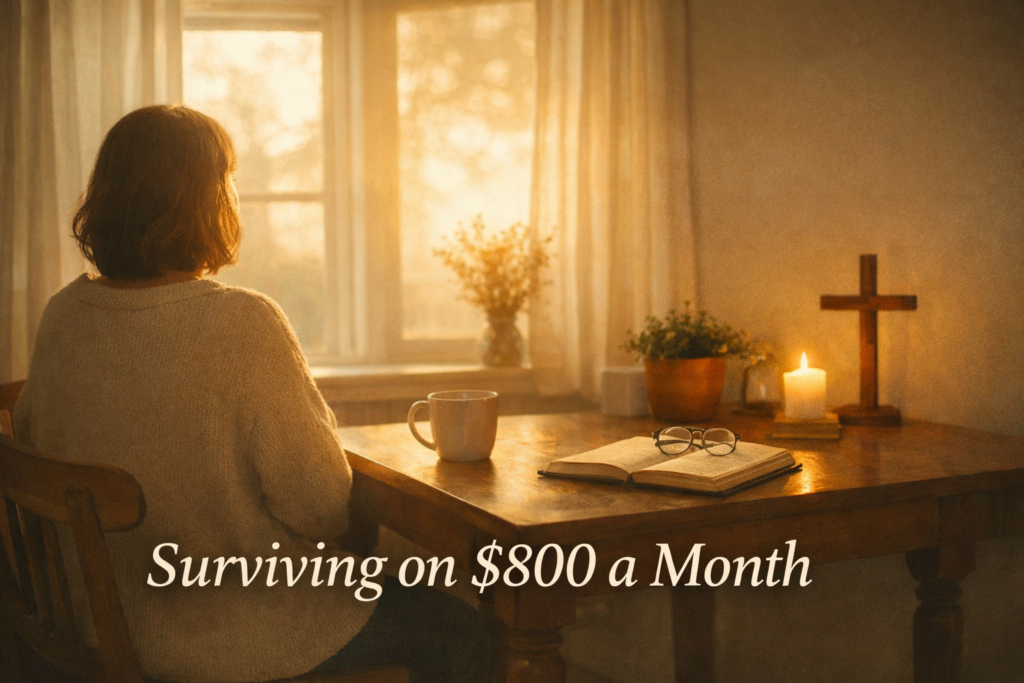 Peaceful morning scene symbolizing faith and surviving on a small income.