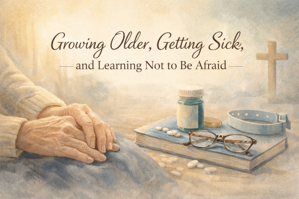 Peaceful illustration symbolizing aging, health, faith, and learning not to be afraid.