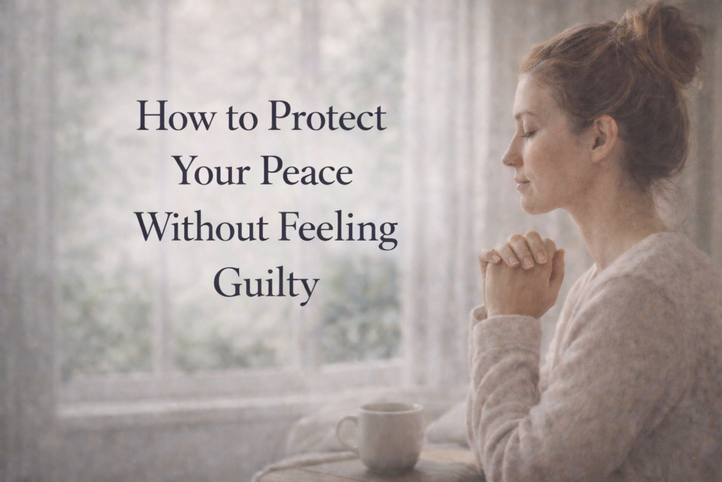 woman sitting quietly in reflection representing protecting your peace and setting healthy boundaries during stressful seasons