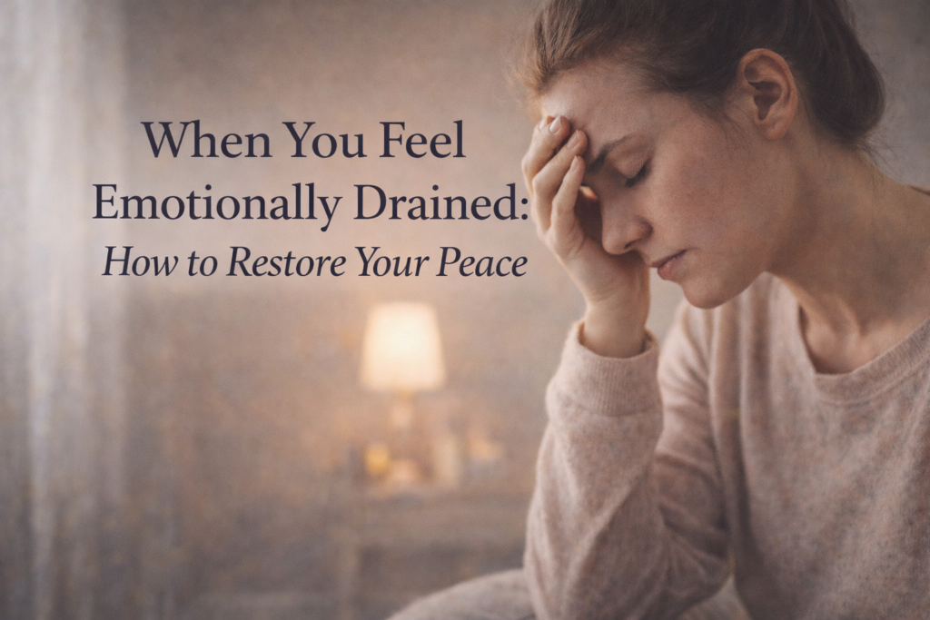 When You Feel Emotionally Drained: How to Restore Your Peace woman sitting quietly with her head in her hand representing emotional exhaustion and searching for peace during a difficult season
