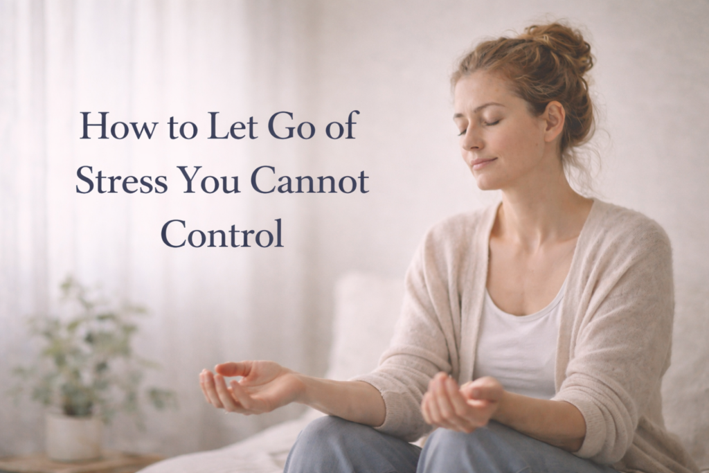 Person sitting quietly in reflection, representing letting go of stress and trusting God during a difficult season