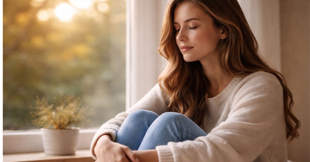 Trusting God when life feels hard shown through a woman in quiet reflection