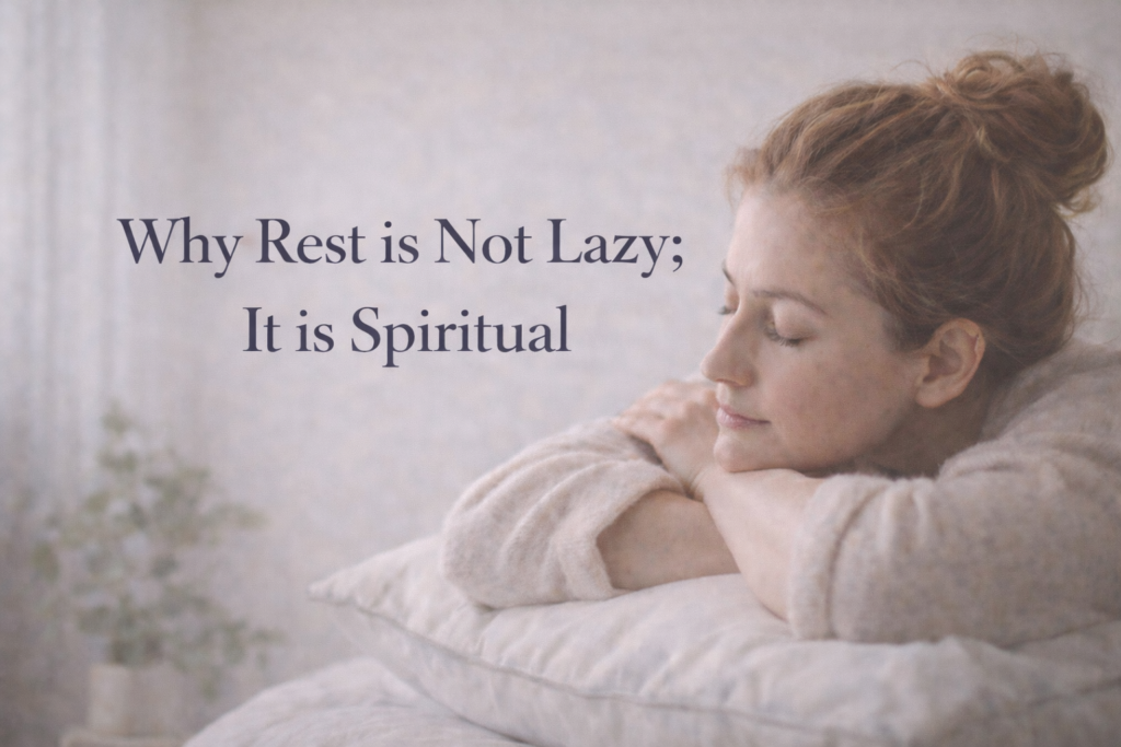 Woman resting peacefully on a pillow, representing spiritual rest and the healing value of slowing down during a difficult season