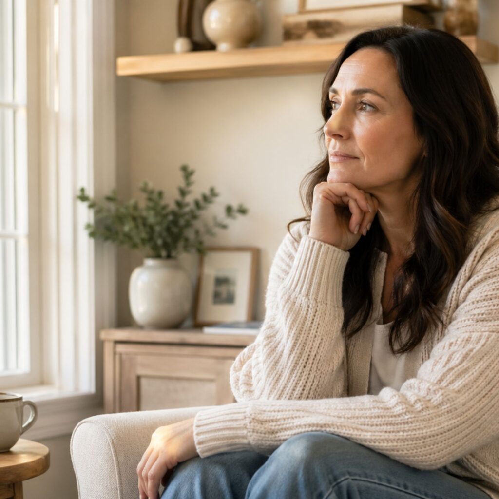 Woman in quiet reflection representing wisdom and peace when someone keeps crossing your boundaries