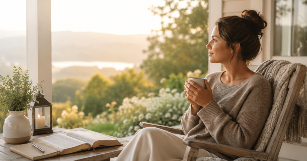 How Do You Heal From the Past Without Staying Stuck in It? How do you heal from the past without staying stuck in it shown through a woman in quiet reflection on a peaceful porch