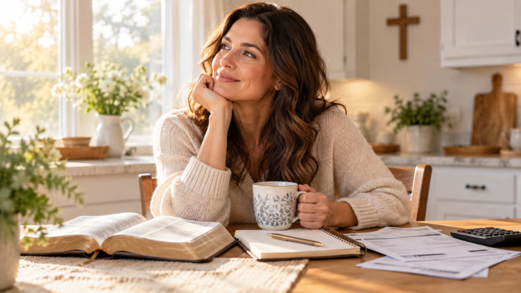 Woman reading the Bible while reflecting on what Philippians 4:19 really means